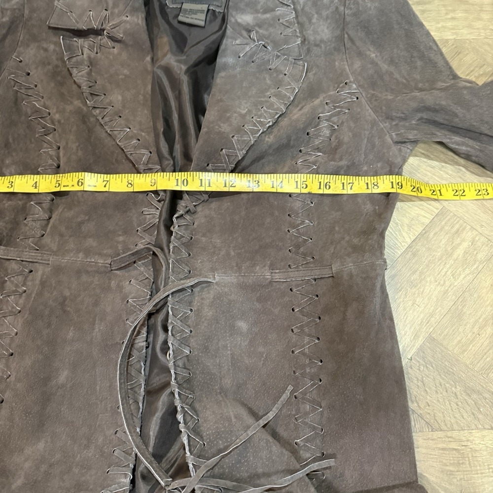 VTG Suede Whipstitched Jacket Tie Front Lace Up Boho Western Brown Coat Size M - Picture 9 of 10